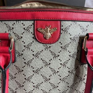 Elegant Red and Cream Designer Tote Bag